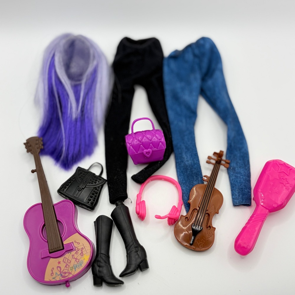 Barbie Color Reveal Wig Rockstar Accessory Lot Doll OS Guitar Rock Music. Violin